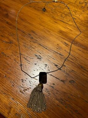 J. Crew Gold Tassel Necklace with Dark Smoky Stone